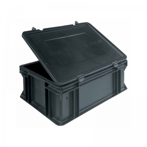 Wez flat base conductive containers with swing latches